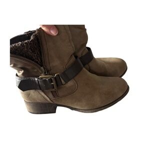 Rampage Geller Womens Ankle Boots Tan Brown Knit Collar Buckle Strap Size 7M